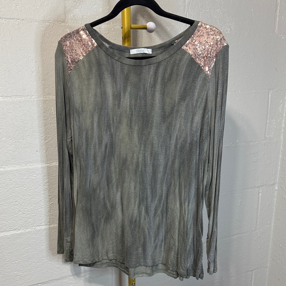 Women's Long Sleeve Top with Sequin Detail